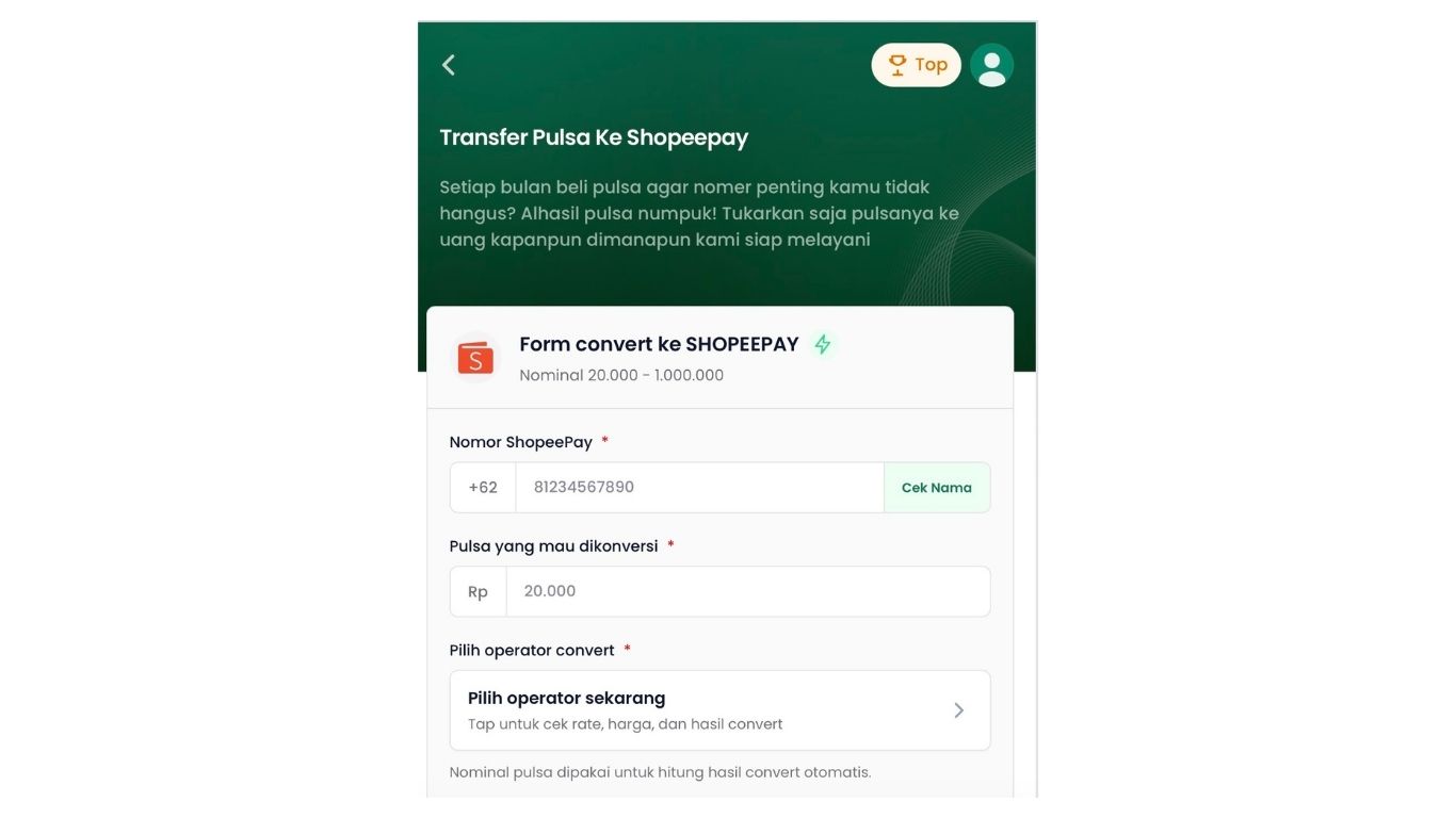 dari pulsa ke shopeepay